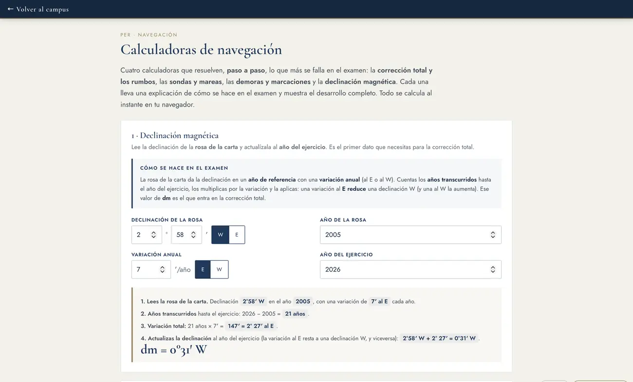 Calculadoras de navegación — campus de PS Yachting Academy