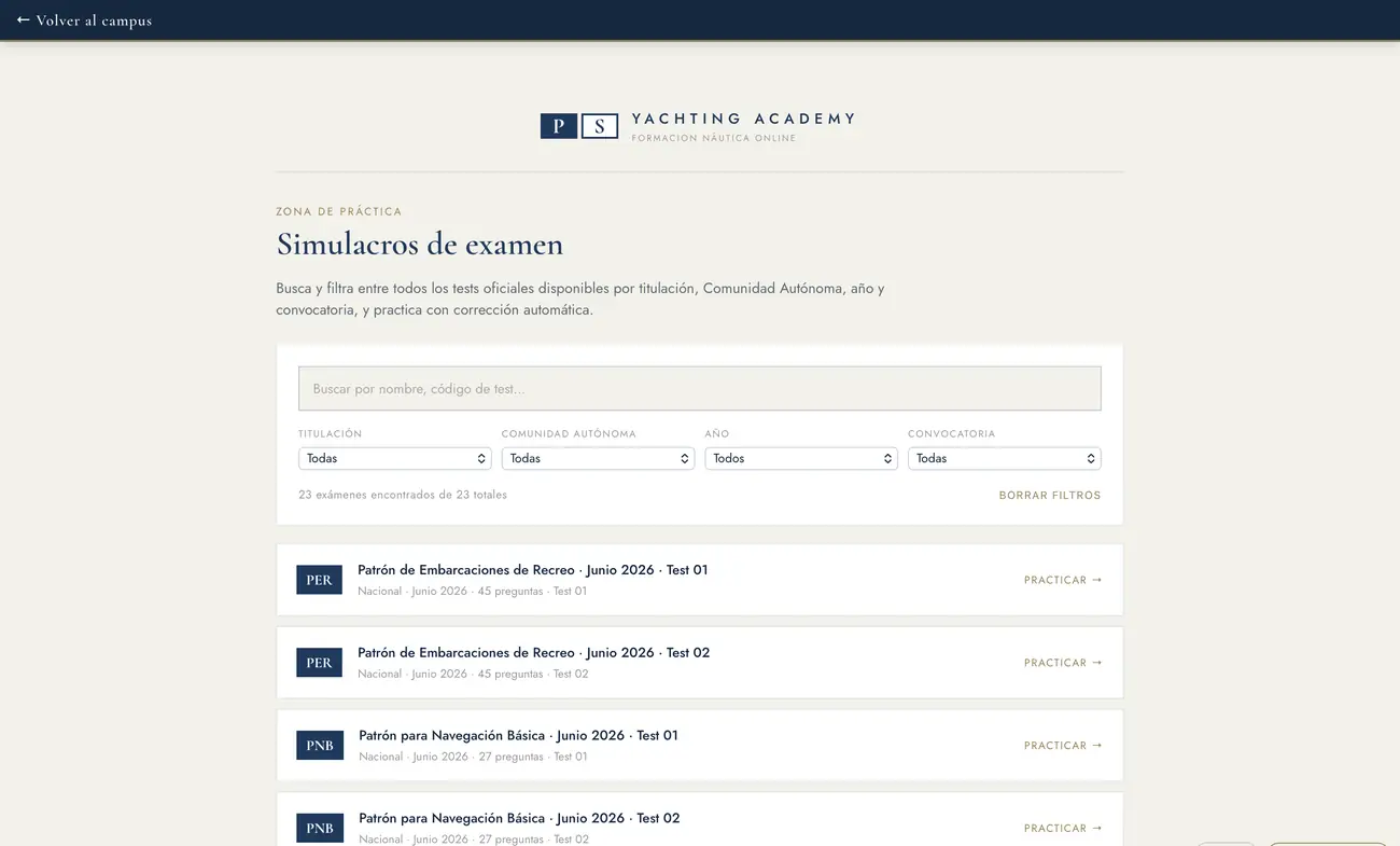 Todos los exámenes oficiales — campus de PS Yachting Academy