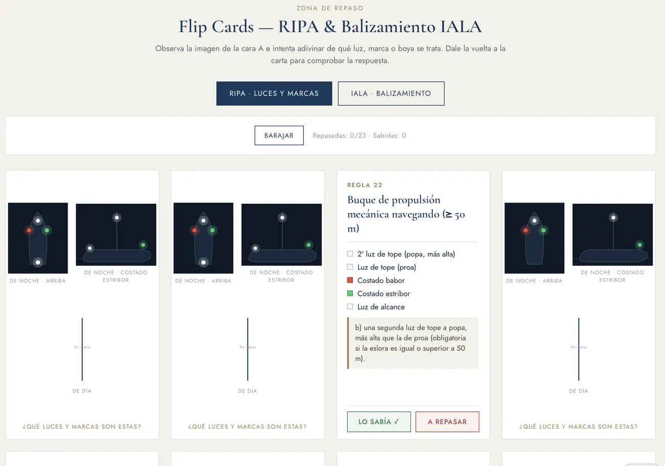 Flip cards de luces y marcas RIPA — campus de PS Yachting Academy